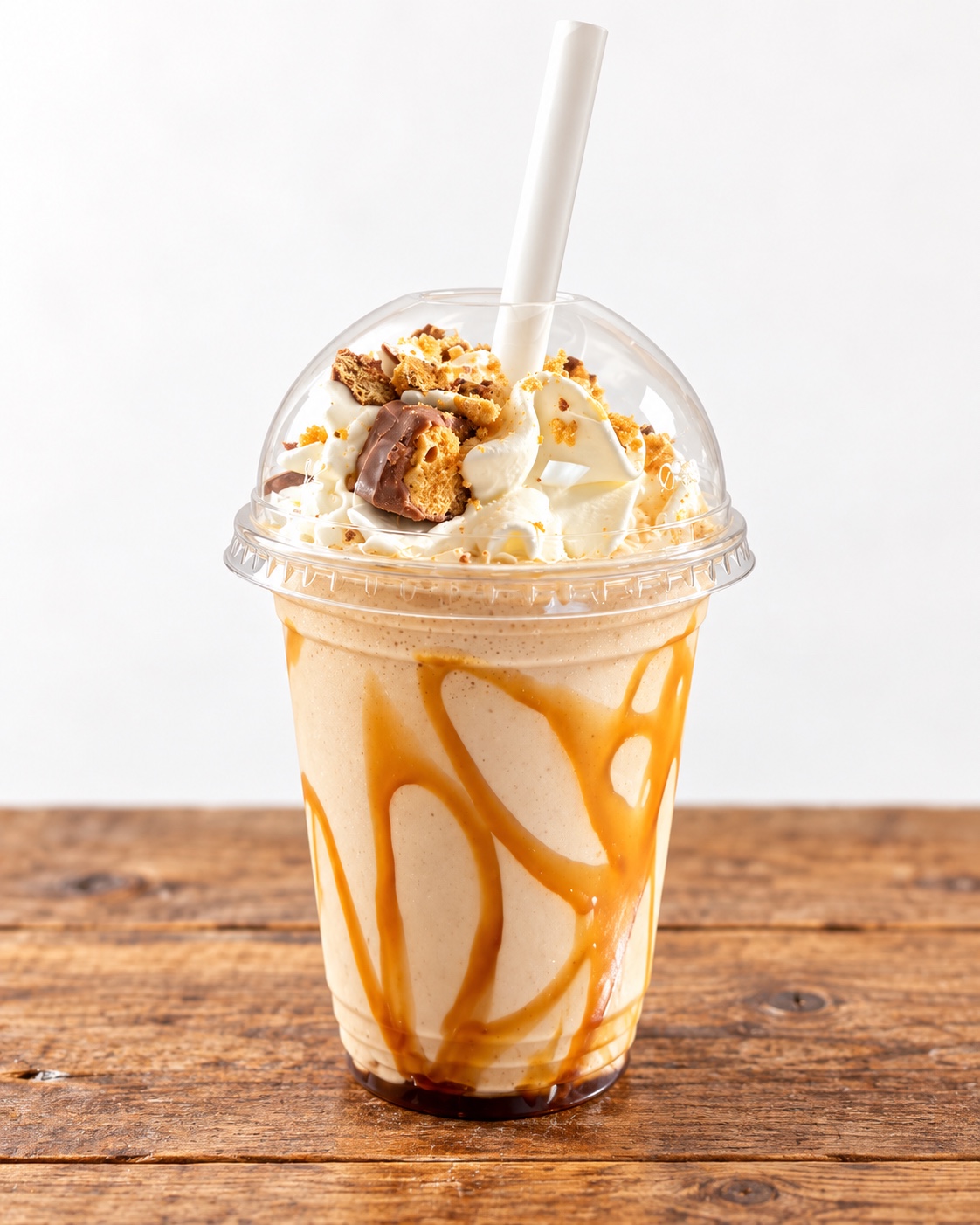 Milkshake with biscuit pieces, soft serve and caramel