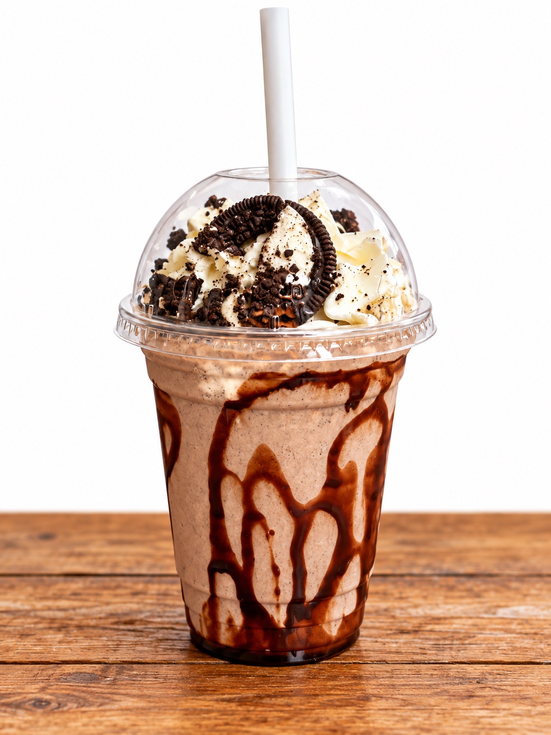 Oreo milkshake with soft serve and chocolate sauce